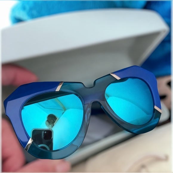 *NWT* Karen Walker Oversize Mirrored Sunglasses - Bright Blue Acetate + Case etc - Picture 9 of 10